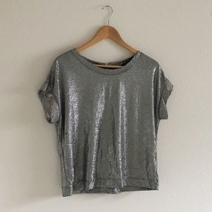 Silver blouse top. Holiday top.